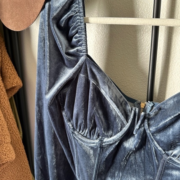 Lush powder blue crushed velvet corset bustier puff sleeve romantic blouse shirt - Picture 3 of 6